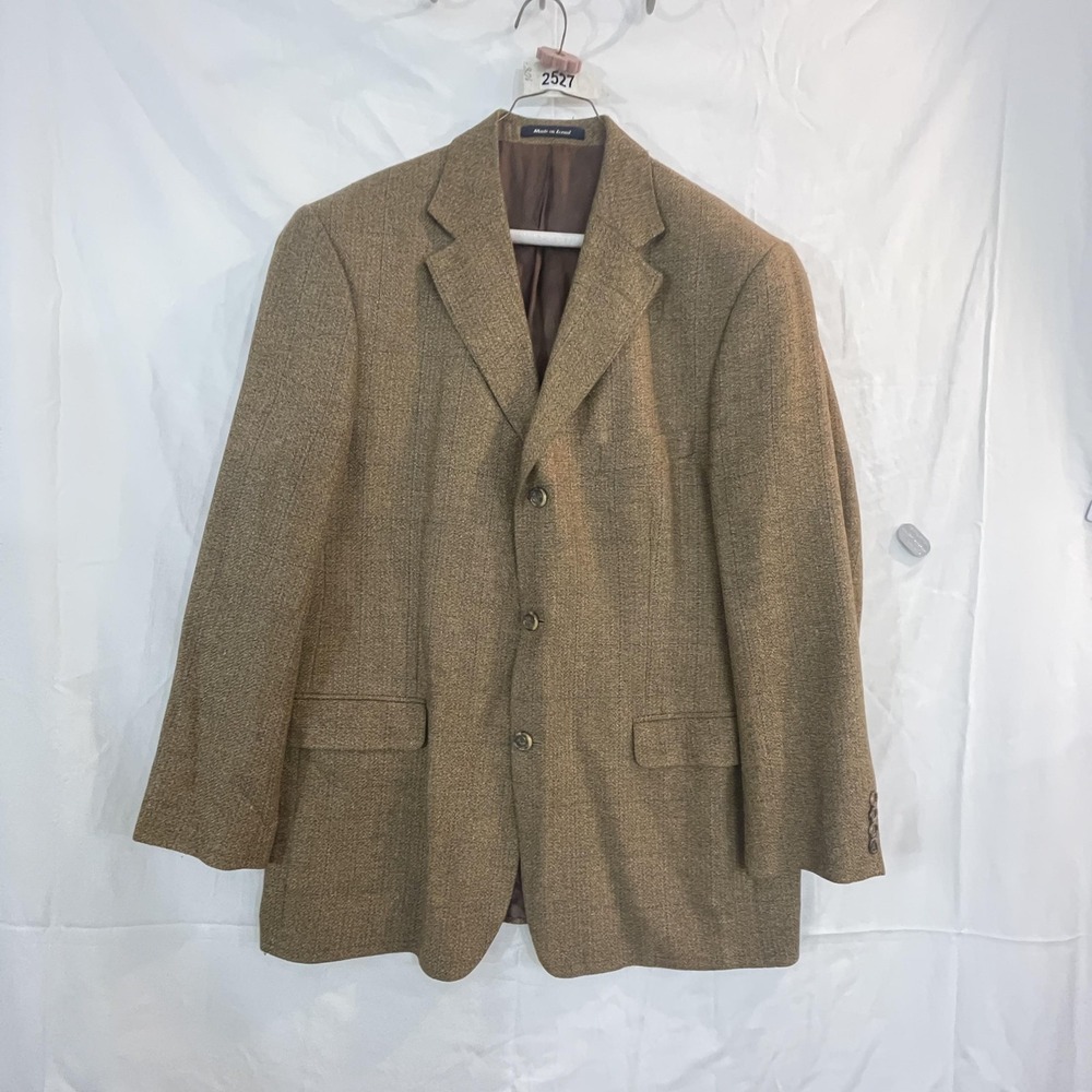 Alan Flusser Sport Coat Mens 42R Brown Silk Wool Blazer Herringbone‎ 3 Button